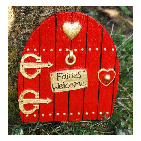 Fairies Welcome Large Fairy Door Hand Painted RED
