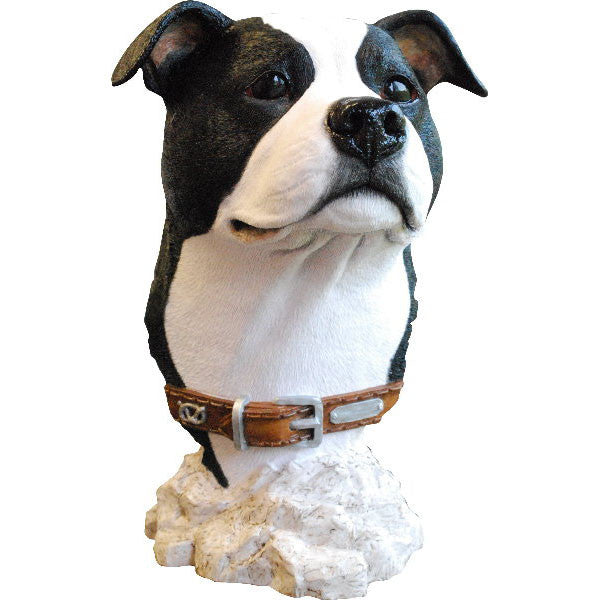 Staffordshire Bull Terrier Bust Sculpture Black and White
