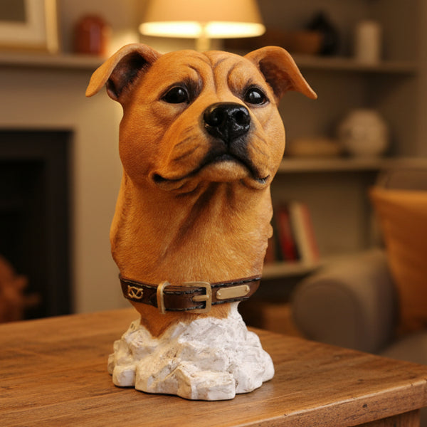 Staffordshire Bull Terrier Bust Sculpture Fawn