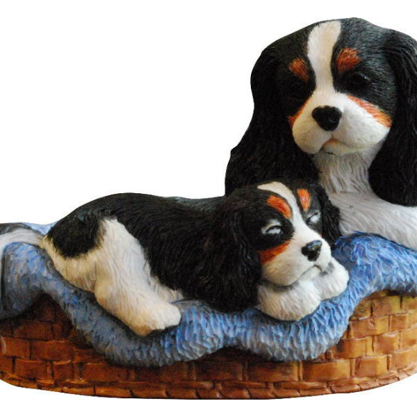 Mum & pup Cavalier King Charles Spaniel Tri-colour Figurine Gift
