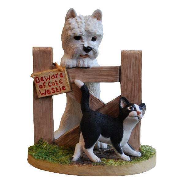 Westie and Black-white Cat 'Beware of Cute Westie'