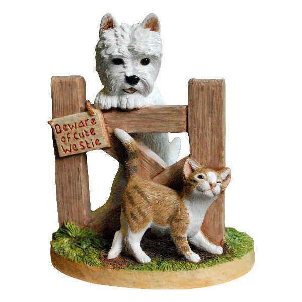 Westie and Tabby Cat 'Beware of Cute Westie'