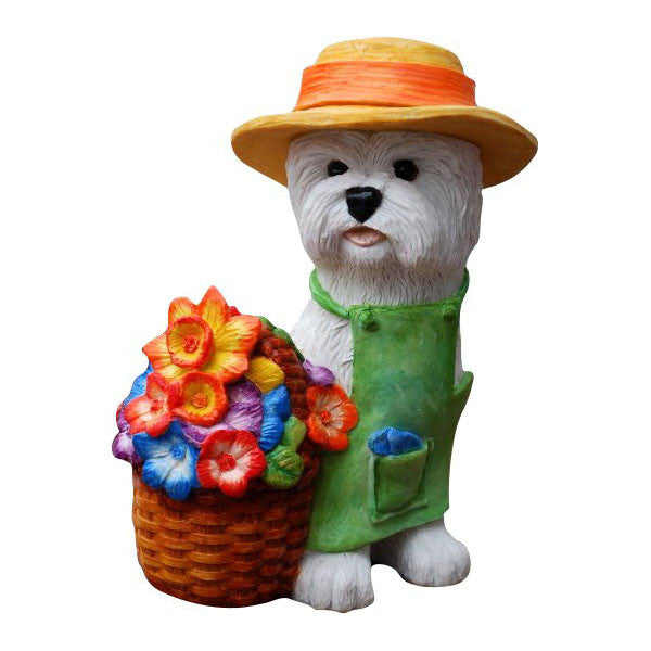 Westie Gardener with Basket of Flowers